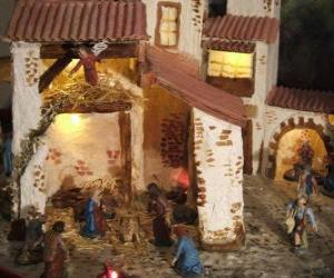 yapboz Bir samanlıkta Kutsal aile Ana Nativity Scene